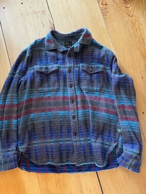 L.L. Bean Brown Plaid Wool Jacket with Blue & Red Accents